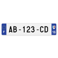 Plaques d'immatriculation VOITURE plexiglass - 52x11cm - 16 - Charente