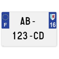Plaques d'immatriculation MOTO CYCLO plexiglass - 21x13cm - 16 - Charente