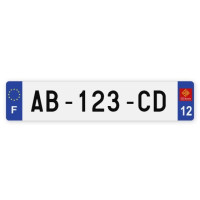 Plaques d'immatriculation VOITURE plexiglass - 52x11cm - 12 - Aveyron