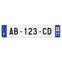 Plaques d'immatriculation VOITURE plexiglass - 52x11cm - 77 - Seine-et-Marne