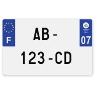 Plaques d'immatriculation MOTO CYCLO plexiglass - 21x13cm - 07 - Ardèche