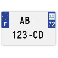 Plaques d'immatriculation MOTO CYCLO plexiglass - 21x13cm - 72 - Sarthe