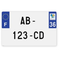 Plaques d'immatriculation MOTO CYCLO plexiglass - 21x13cm - 36 - Indre