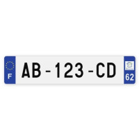 Plaques d'immatriculation VOITURE plexiglass - 52x11cm - 62 - Pas-de-Calais