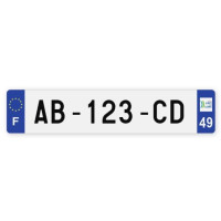 Plaques d'immatriculation VOITURE plexiglass - 52x11cm - 49 - Maine-et-Loire