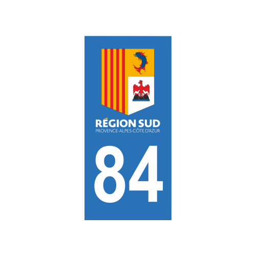 Set Di 4 Adesivi Per Targa Auto - Dipartimento 84 Vaucluse, Regione SUD, Nero E F Francia Europa