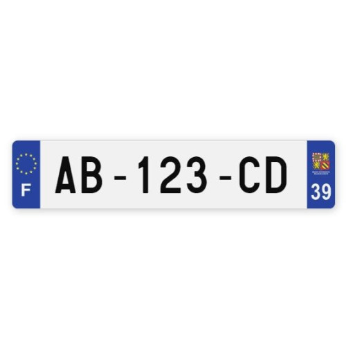 Plaque d'immatriculation Jura (39) pour voiture en 52x11cm Emmat